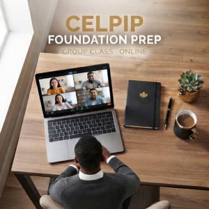 CELPIP Foundation Prep online group class: student at a desk joining a live video lesson